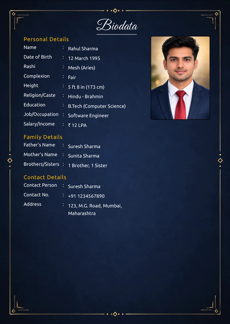 Biodata template preview