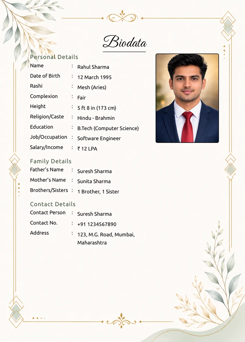 Biodata template preview