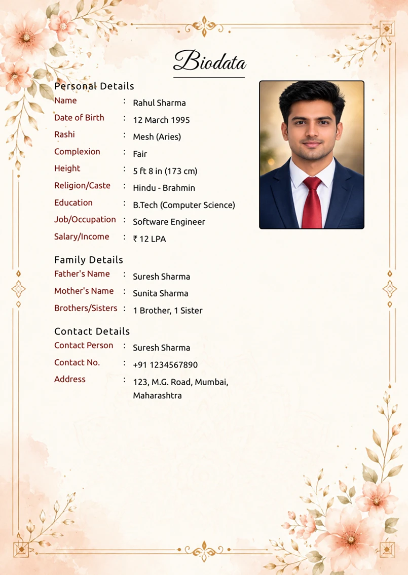 Biodata template preview
