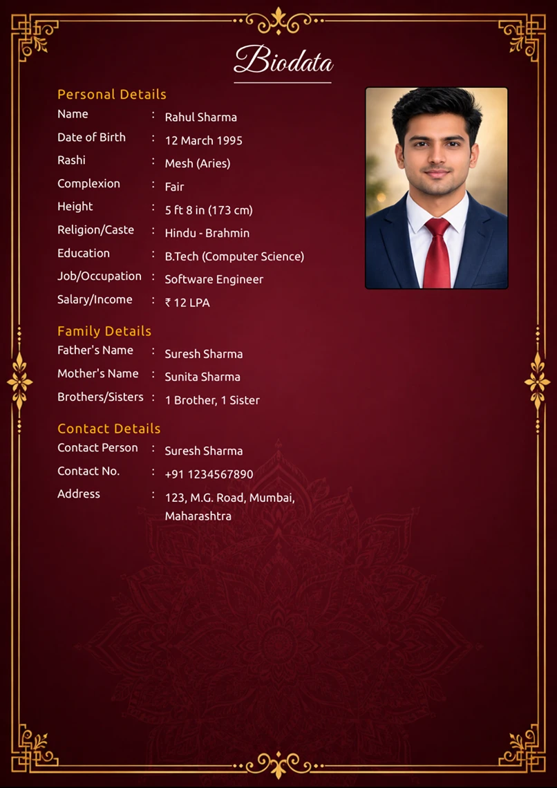 Biodata template preview