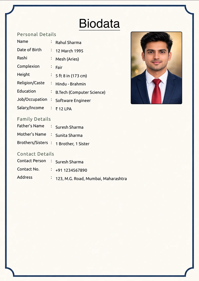 Biodata template preview
